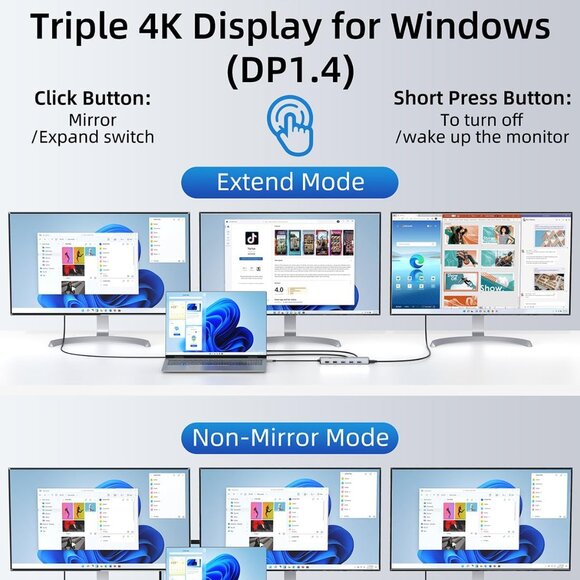 USB C Hub USB C Docking Station Dual Monitor 3 in Triple Display Multiport Adapt - Picture 3 of 9